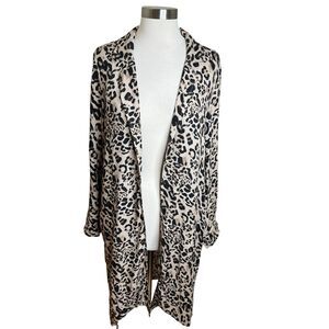 Philosophy Duster Cardigan Animal Print Notch‎ Collar Open Slits Pockets M